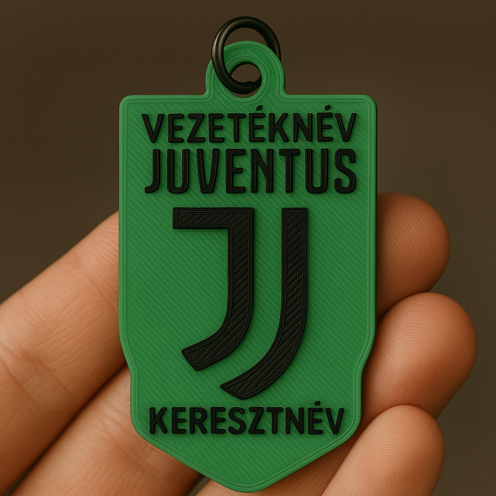Juventus, kulcstartó egyszerű egyszínű sötétben világító fekete felirattal.