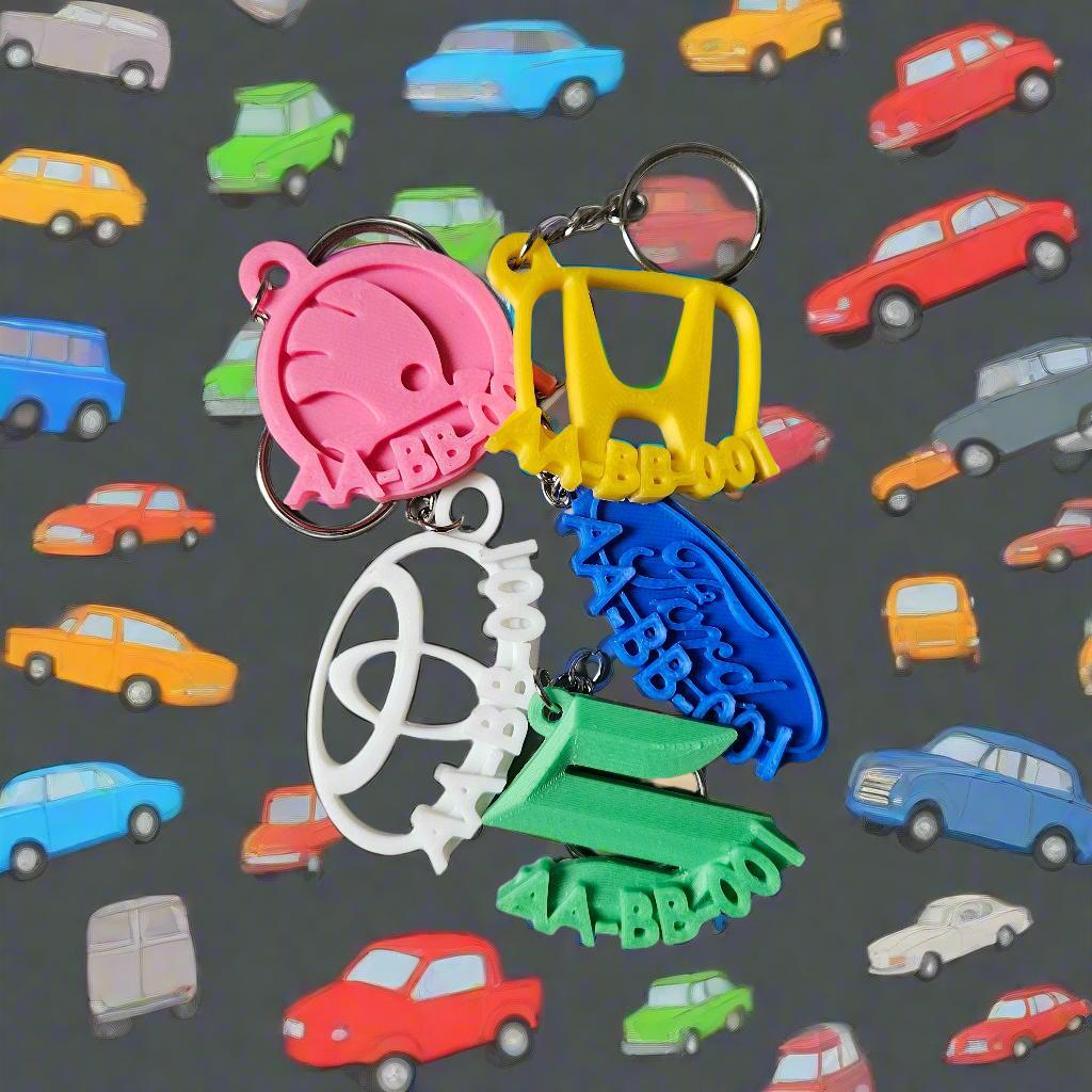 3D Nyomtatott automárkás kulcstartó egyedi rendszámmal-egy színü